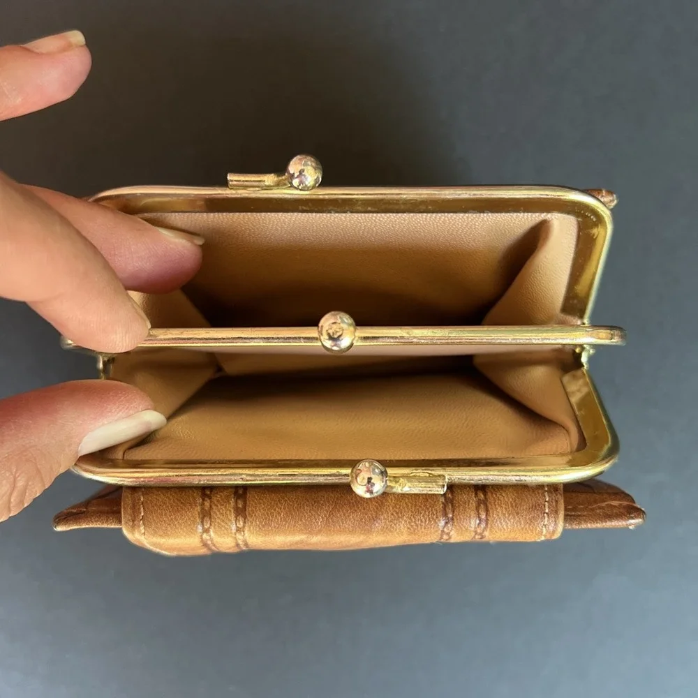 VTG Di Lido Ranchero Cowhide Leather Men's Bifold Wallet Double Kisslock Brown